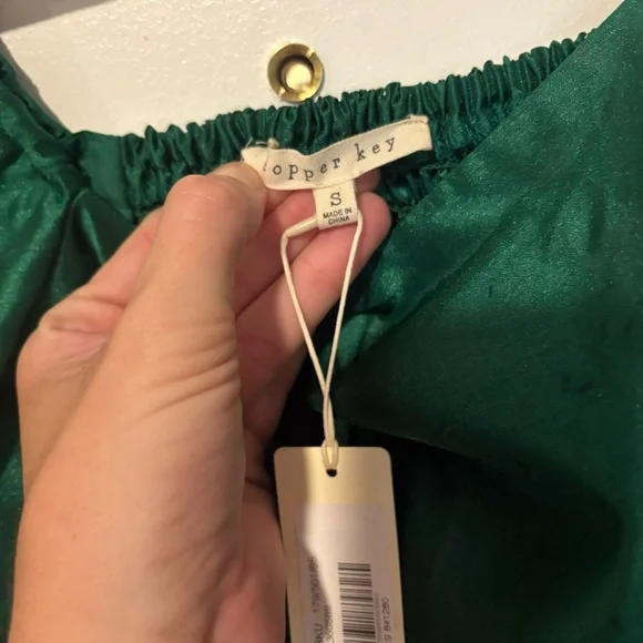 Cute NWT green puff sleeve babydoll dress with smocked back small - Picture 4 of 7